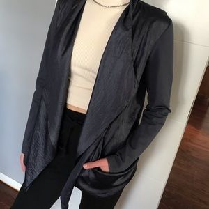 NEW Vivienne Tam drape front jacket cardigan navy blue sweatshirt pockets, small